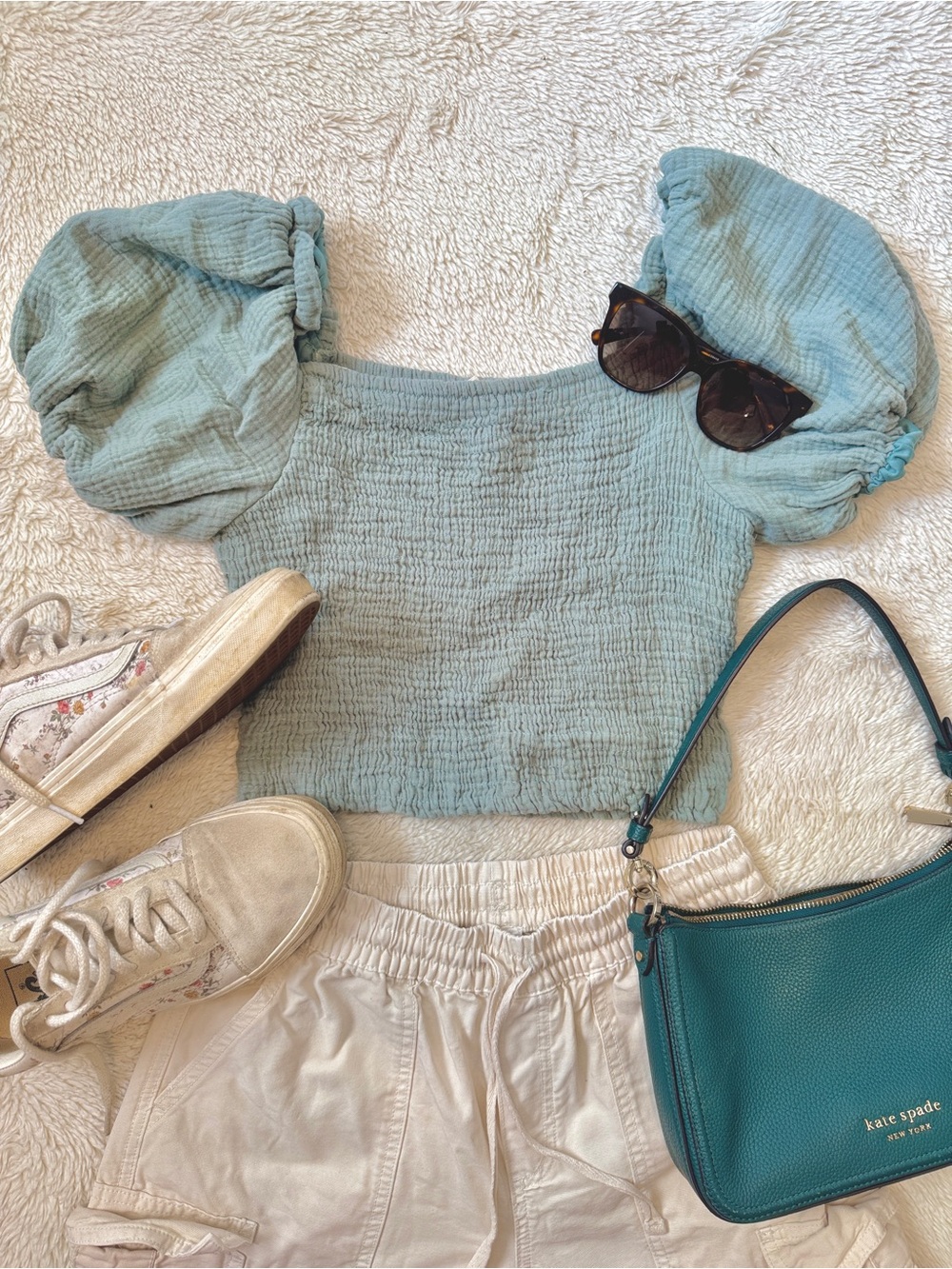 Smocked Mint Green Puff Sleeve Crop Top